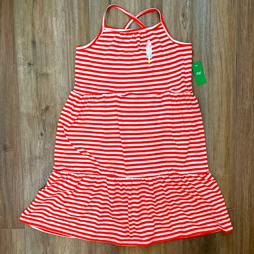 NWT Orange/ White Striped Spaghetti Strap Girls Dress
